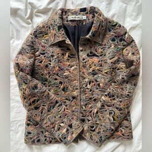 Vintage Colorful Textured Wool Blend Embroidered Jacket